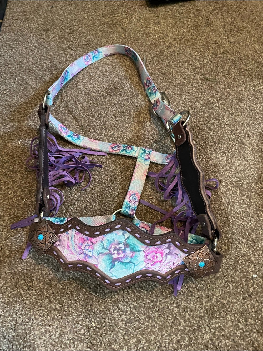 Desert Rose Floral Purple Western-Style Halter with Turquoise Accents